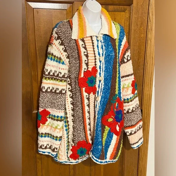 Free People “Terry Towel Cardi” Chunky Button Up RARE Size Small - Picture 5 of 16